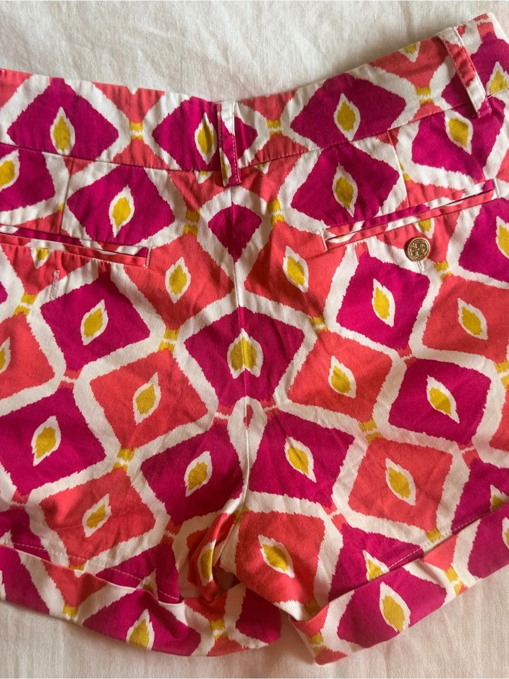 Tory Burch Pink Coral and Yellow Printed Cotton Shorts
